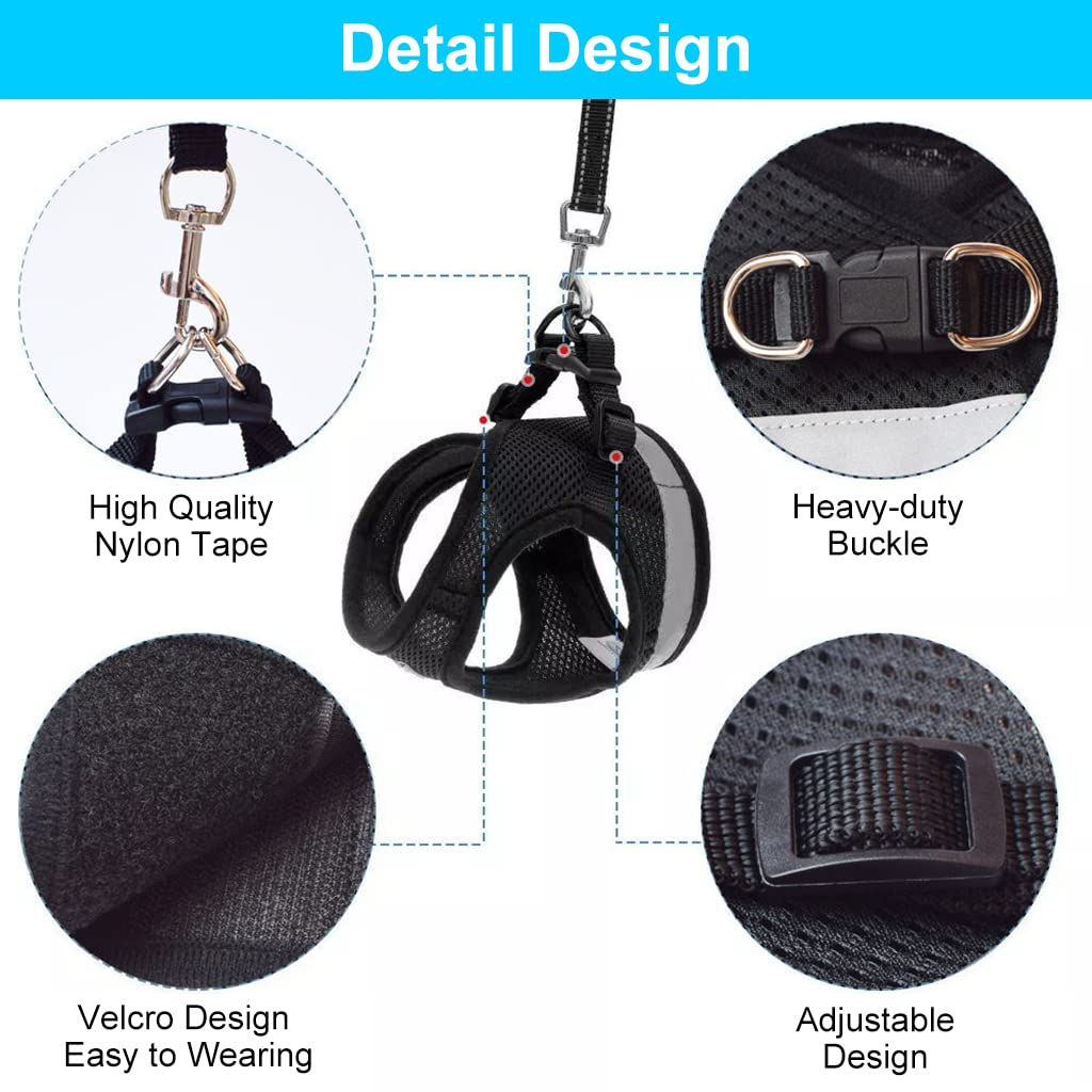 Qpets Cat Harness for Small Dogs, Adjustable Cat Belt with Safety Reflective Strip, Breathable Mesh Fabric Cat Accessories, Cat Vest Harness with Cat Leash (Black, Suitable for 1-2.5 kg) Qpets Cat Harness for Small Dogs, Adjustable Cat Belt with Safety Reflective Strip, Breathable Mesh Fabric Cat Accessories, Cat Vest Harness with Cat Leash (Black, Suitable for 1-2.5 kg)